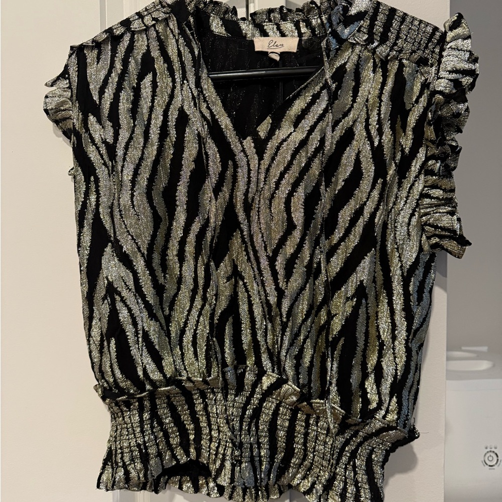 Zara Black and Silver Zebra Print Women's Top